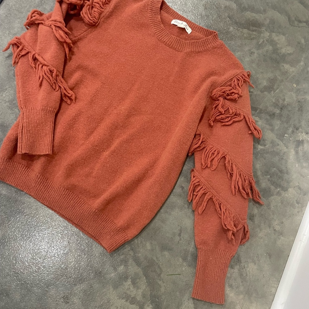 Vine & Love Rust Sweater with Fringe Details